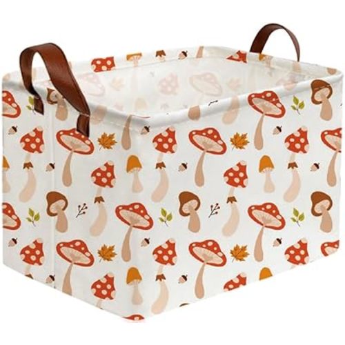 Sanjiaofeng Rectangular Kids Basket Cute Storage Bins,Mushroom Storage Basket with Handles.Clothers,Books,Kid's Gifts Bins. (Mushroom)