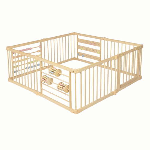ZETY Extra Large Wooden Playpen - Foldable Safety Panels for Toddlers and Babies