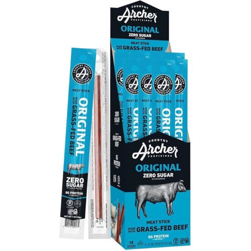 Country Archer Beef Jerky Sticks - Grass Fed Beef Sticks Individually Wrapped, Beef Sticks Bulk, Beef Jerky Snack Packs, Gluten Free, Paleo, Keto - 1 oz Meat Sticks (Pack of 18)