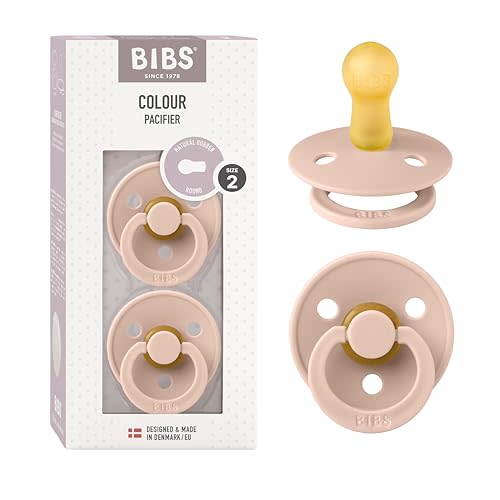 BIBS Pacifiers Colour Collection | Natural Rubber Baby Pacifier | Set of 2 BPA-Free Soothers | Made in Denmark | 6+ Months (Pack of 2) | Blush