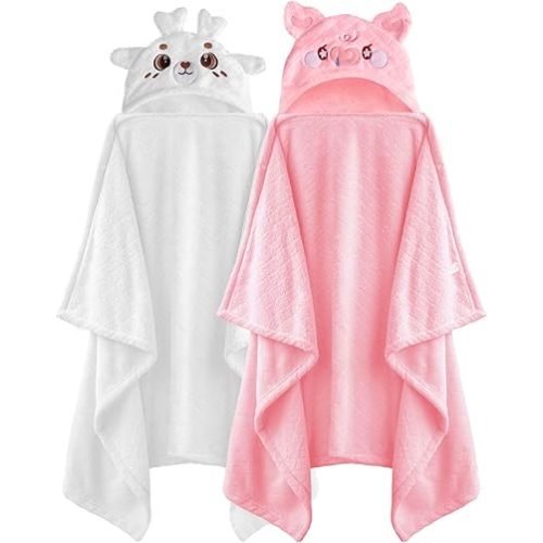 Toddler Bath Towel Hooded Kids Bath Towels Baby Towels with Hood Toddler Towels for Boy Girl 0-5 Years, 2-Pack Absorbent Baby Bath Towels Hooded Kids Bath Large 50''x32''