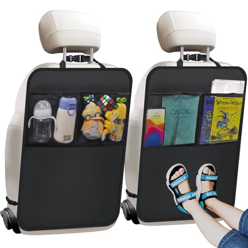 Kick Mats with Organizer - 2 Pack Backseat Protector Seat Covers for Your Car, SUV, Minivan or Truck Seats - Vehicle Back Seat Kids Safety Accessories - Universal Fit Automotive Interior Protectors