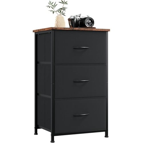 Somdot Small Dresser for Bedroom with 3 Drawers, Storage Chest of Drawers with Removable Fabric Bins for Closet Bedside Nursery Laundry Living Room Entryway Hallway, Black