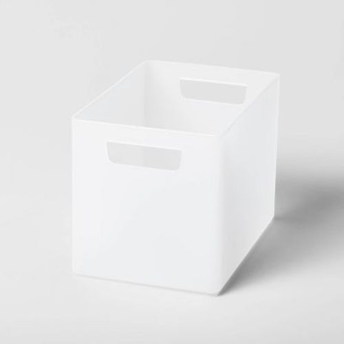 Large 9" x 6" x 6.5" Bathroom Organizer Bin with Handles White Frozen - Brightroom™: Polypropylene Storage Solution