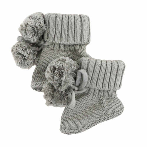 Knit Pom Pom Baby Booties | Smoke
