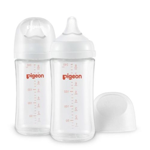 Pigeon Nurture & Nest Wide-Neck Anti-colic Glass Baby Bottles with Nipples - 8 fl oz/2pk: Latex-Free, BPA-Free, Lead-Free
