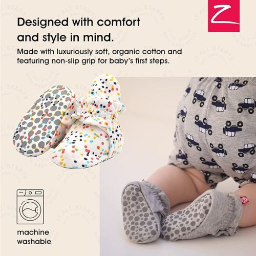 Zutano Unisex Organic Cotton Baby Booties With Gripper Soles - 6 Months Infant - Confetti