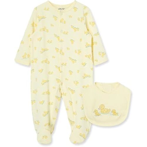 Little Me Clothes for Baby Girls 100% Cotton Scratch Free Tag 2-Piece Zipper Closure Footie and Headband Set, Baby Essentials
