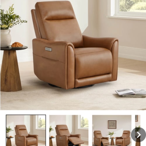 James Modern Genuine Leather Power Swivel Glider Recliner