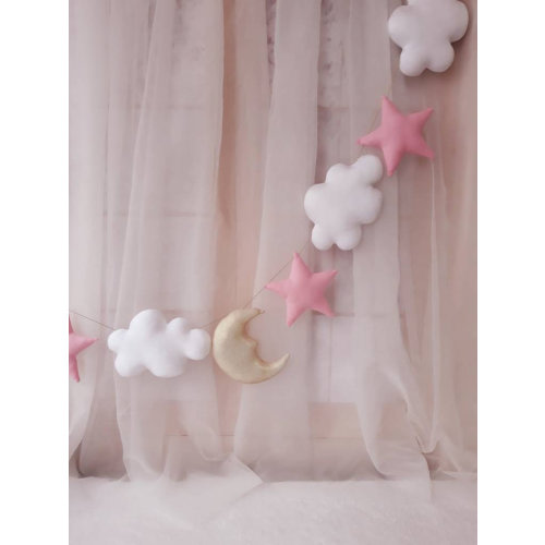Clouds,stars,moon banner,custom color,nursery decoration,kids room decor,wall hanging