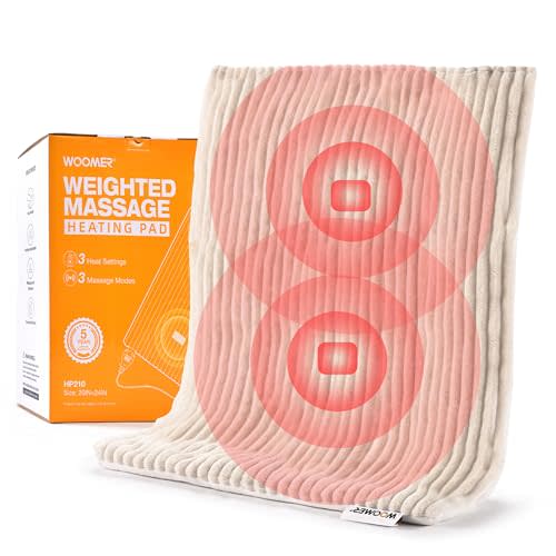 WOOMER Weighted Massage Electric Heating Pad for Back Pain, Neck and Shoulders Cramps Relief, 20''X 24'', 3.7lb BPA-Free and Non-Toxic Beads, 4 Heat Settings, 4 Massage Modes, 2h Auto-Off