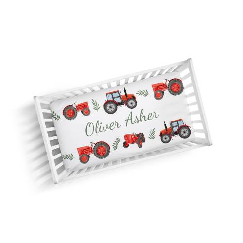 RED TRACTOR Fitted Crib Sheet Nursery Crib Bedding Set Personalized Baby Shower Gift Boy Blanket Changing Pad Cover Car Seat Cover Pillow