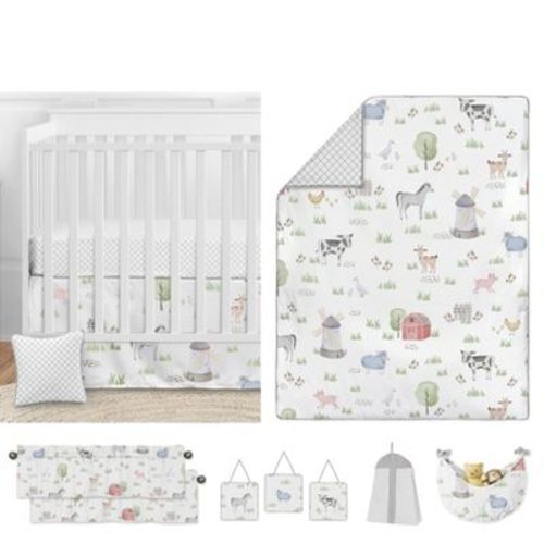 Sweet Jojo Designs Boy Or Girl Gender Neutral Unisex Baby Crib Bedding Set - Farm Animals 11pc