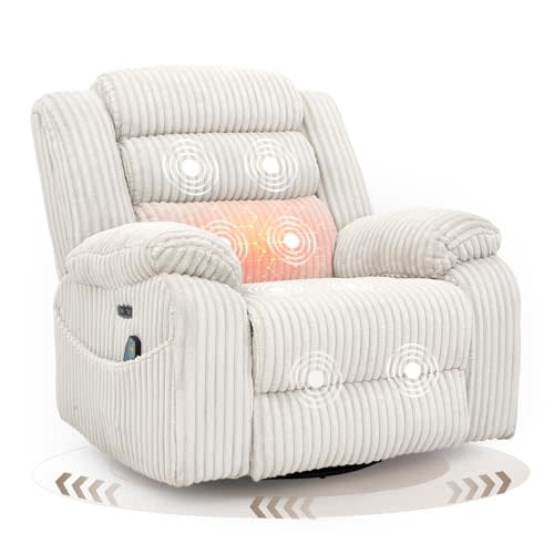 SINCRUMI Power Swivel Rocker Recliner Chair for Adults with Massage and Heat, USB and Type-C Charging Port, Infinite Position, Electric Glider Rocking Chairs for Living Room, Nursery, Pale Grey