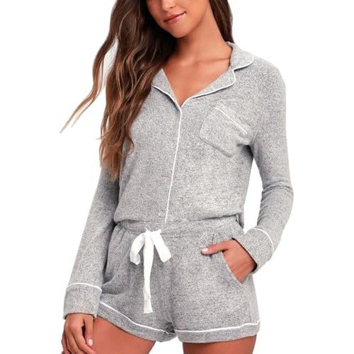 Aamikast Womens Pajama Sets Button Down Long Sleeve Sleepwear Soft 2 Piece Pjs Lounge Set