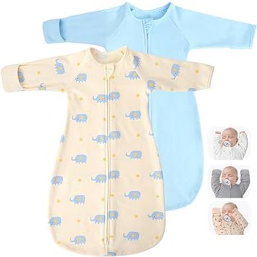 2 Pack Transitional Swaddle Sack with Arms Up & Sleeves, Mitten Cuffs, 2-Way Zipper, Sleep Sacks Blanket for Newborns - Calms Startle Reflex, Newborns Baby Boys & Girls Sleep Bag
