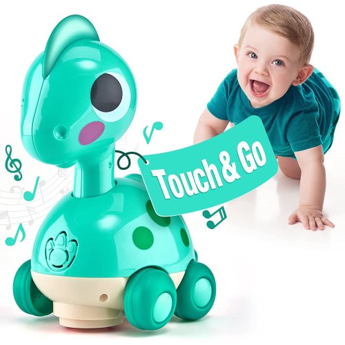Baby Toys 6 to 12 Months, Dinosaur Baby Boy Toys for 6 Month Old Boy Toys 12-18 Months with Music Crawling Toys, Touch & Go Toddler Tummy Time Toys for 1 2 Year Old Boy & Girl Gifts(6.7"x5.12"x4")