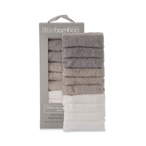 Little Bamboo Towelling Washer 10 Pack Stone Grey