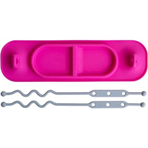 Busy Baby Silicone Mini Mat, Suction Placemat for Babies & Toddlers with Adjustable Tethers, Keeps Toys Off The Floor, Dishwasher Safe, BPA Free, Includes Travel Sleeve (Pink)
