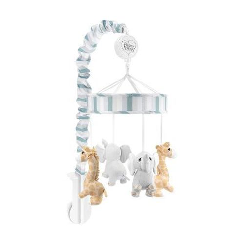Everyday Kids Precious Moments Noah’s Ark Crib Mobile – Elephant & Giraffe, Teal/Gray, Lullaby Music, Safari Nursery Décor for Boys