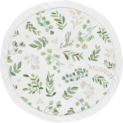 Sweet Jojo Designs Floral Leaf Girl Baby Playmat Tummy Time Infant Play Mat - Green and White Boho Watercolor Botanical Woodland Tropical Garden