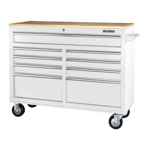 46 in. 9 Drawer Mobile Storage Cabinet with Solid Wood Top, White