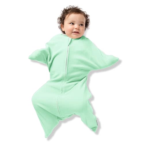 SleepingBaby Zipadee-Zip Transition Swaddle - Warm Fleece Baby Swaddle Blanket with Zipper Convenience - Mint, Small (4-8 Month)