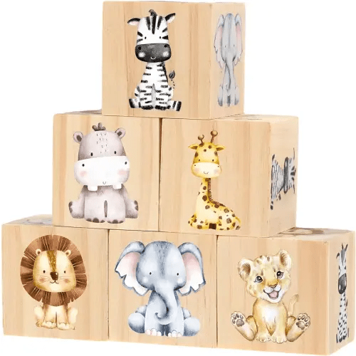 Kigley 6 Pcs Nursery Decor for Girls and Boys Nursery Decor Watercolor Shelf Decor for Bedroom Playroom Gifts(Safari Animals)