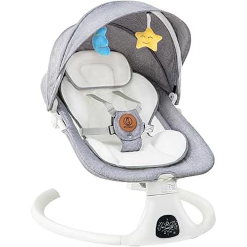 Baby Swing for Infants & Toddlers, Electric Bouncer with Remote Control, 3 Seat Positions, 5 Speeds, 5-Point Harness, Grey