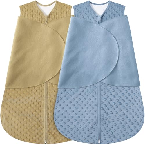 BSTOPPT Fleece Newborn Sleep Sack Baby Swaddle,3-Way Adjustable Wearable Blanket,2 Pack Fleece Swaddling Sleeping Bag TOG 2.0, (Brown & Dark Green, 3-6 Months)