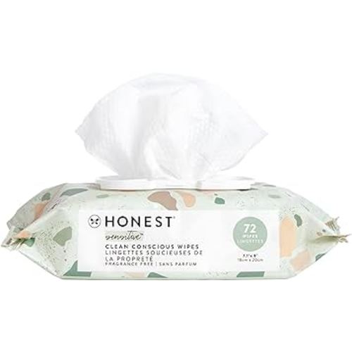 The Honest Company Clean Conscious Unscented Wipes | Over 99% Water, Compostable, Plant-Based, Baby Wipes | Hypoallergenic for Sensitive Skin, EWG Verified | Geo Mood, 72 Count