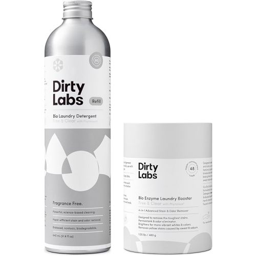 Dirty Labs | Unscented Sustainable Set | Free & Clear 80 Loads & Bio-Enzyme Booster | Hyper-Concentrated | High Efficiency & Standard Machine Washing | Nontoxic, Biodegradable