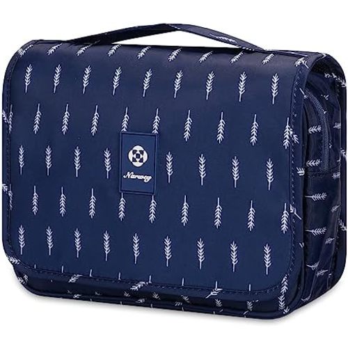 Narwey Small Hanging Travel Toiletry Bag for Women, Travel Bag for Toiletries, Makeup Bag Organizer Make Up Bags Cosmetic Bags for Girls (Blue Feather)