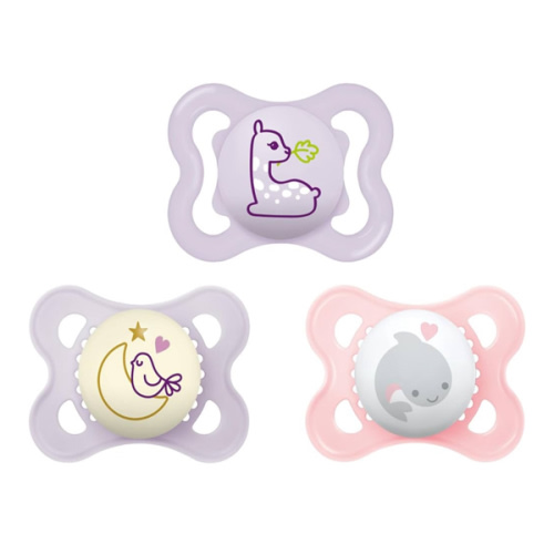 MAM Variety Pack Baby Pacifier, Includes 3 Types of Pacifiers, Nipple Shape Helps Promote Healthy Oral Development, 3 Pack, 0-6 Months, Girl