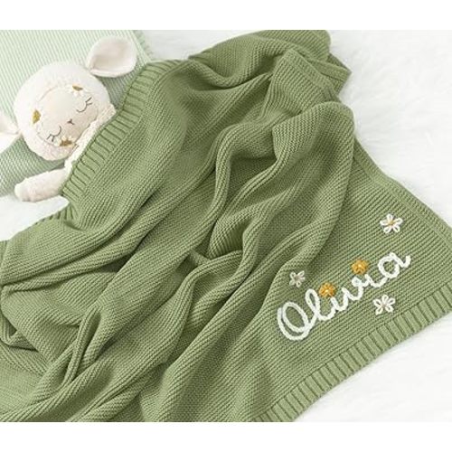 Personalized Baby Blanket, Custom Baby Blanket with Name, Custom Embroidered Baby Knit Blanket, Nursery Gifts, Infant Baby Boy Baby Girl Toddler Gift for Birthday, Baby Shower, Christmas