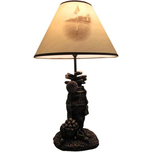 Zeckos Golf Lovers Tee Time Light Golf Bag Table Lamp with Decorative Beige Shade - 20 Inches High - Stylish Golfing Decor for Bedrooms, Dens and Living Rooms