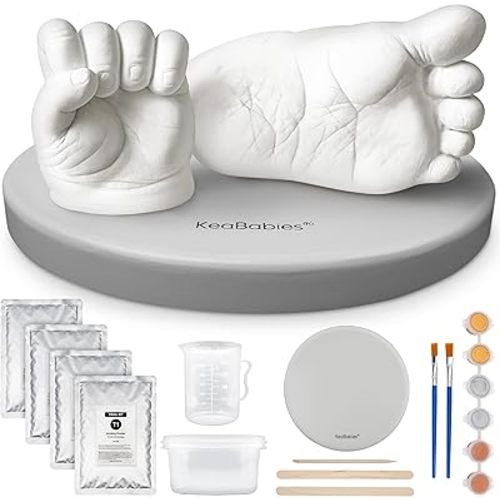 KeaBabies Baby Casting Kit Hands and Feet Mold - 3D Newborn Hand Casting Kit & Stylish Wood Base, Easy DIY Infant Foot Molds 0-9 Months, First Christmas & Baby Keepsake Shower Gifts(Round, Cloud Gray)
