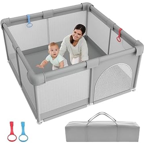 Baby Playpen - 51"×51" Play Pens for Babies and Toddlers, Baby Playards for Infants with Soft Breathable Mesh | Easy Setup | Baby Play Yard with Gate and Carry Bag