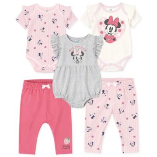 Baby Girls Minnie Mouse Bodysuits & Pants, 5 Piece Set