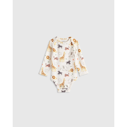 3-6mo. 100% Organic Cotton Long Sleeve Bodysuit - Baby in Safari