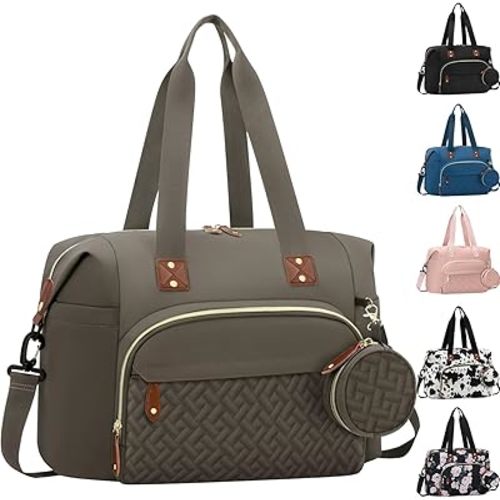 Diaper Bag Tote, Baby Bag Travel Diaper Tote Bag with Pacifier Case, Cute Maternity Hospital Baby Stylish Diaper Tote for Mom Dad Khaki