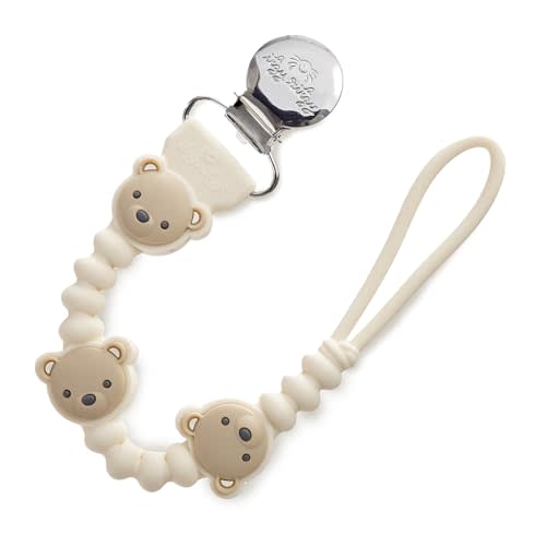 Itzy Ritzy Silicone Pacifier Clip; 100% Food Grade Silicone Pacifier Strap with Clip Keeps Pacifiers, Teethers & Small Toys in Place; Features One-Piece Design, Bear Character & Silicone Cord (Bear)
