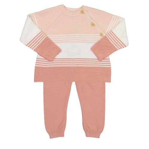 Color Block Knit Set Coral Rose