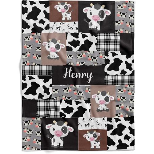 Personalized Cow Baby Blanket, Cow Print Baby Blanket, Baby Blanket with Name, Baby Boy Swaddle Blanket, Baby Fleece Blanket, Sherpa Baby Blanket, Receiving Baby Blanket Boy