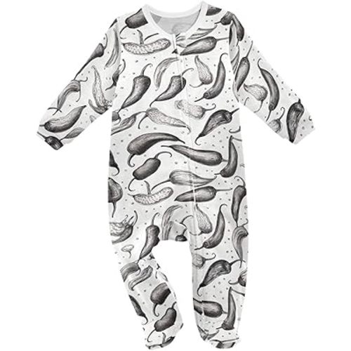 J JOYSAY White Black Chili Peppers Baby One-Piece Footies Cotton Baby Boys Sleep N Play Pjs