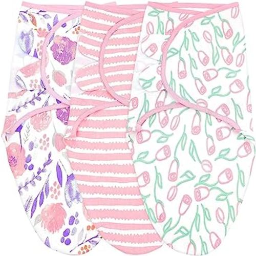 Bublo Baby Cotton Swaddle Blanket, 3-Pack, Pink-Green, Small-Medium (0-3 Month)