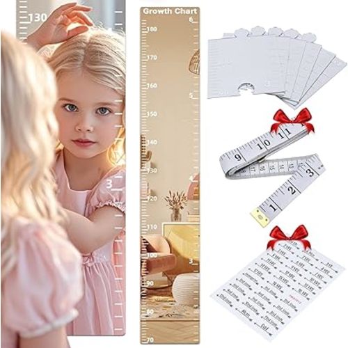 Growth Chart Mirror, Growth Chart Mirror for Wall, Puzzle Mirror Growth Chart for Wall, Acrylic Height Ruler with Stickers, Foldable Height Measuring Mirror, Bedroom Wall Decor