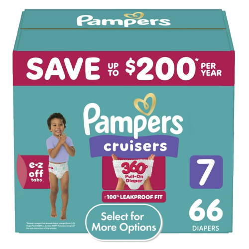 Pampers Cruisers 360 Pull-On Diapers, Size 7 (41+ lbs), 66 Count, Babyproof up to 100% leakproof diaper