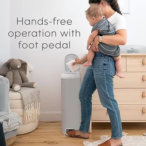 Platinum Diaper Pail Stone Grey, Made of Durable Stainless Steel, Convenient Easy to Use Hands-free Operation, Odor-Locking Pail, includes 2 Easy Roll Refill with 18 and 30 Durable Bags