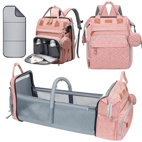 Diaper Bag Backpack with Changing Station, Pink